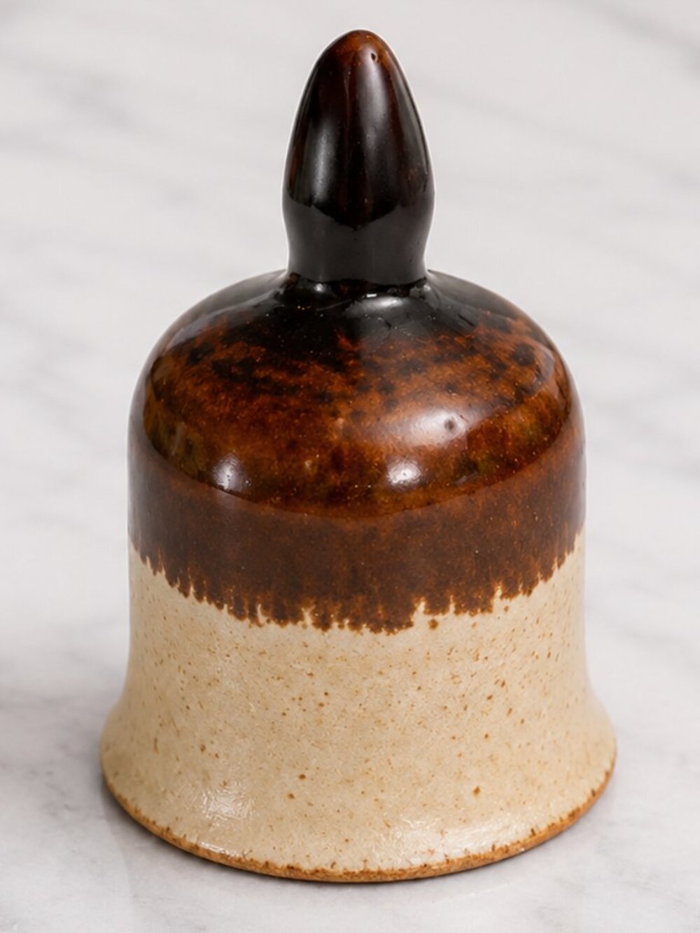 Handcrafted Ceramic Bell Rustic Brown Cream Speckled Stoneware Pottery 4.5"
